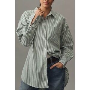 Like New Maeve Anthropologie Oversized Bennet Buttondown Green & White Stripe XL